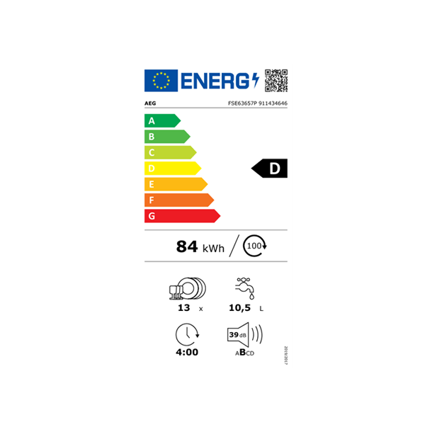 AEG FSE63657P - Opvaskemaskine til integrering