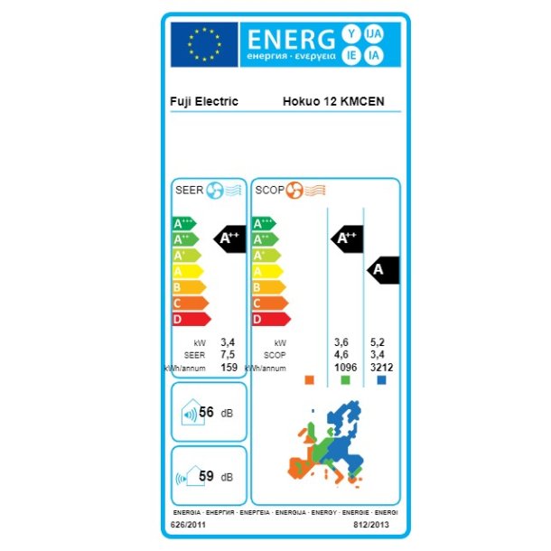 Fuji Electric Hokuo 12 KMCEN - Varmepumpe inde- og udedel