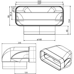 Overgangsstuds fladkanal 90 med flexslange