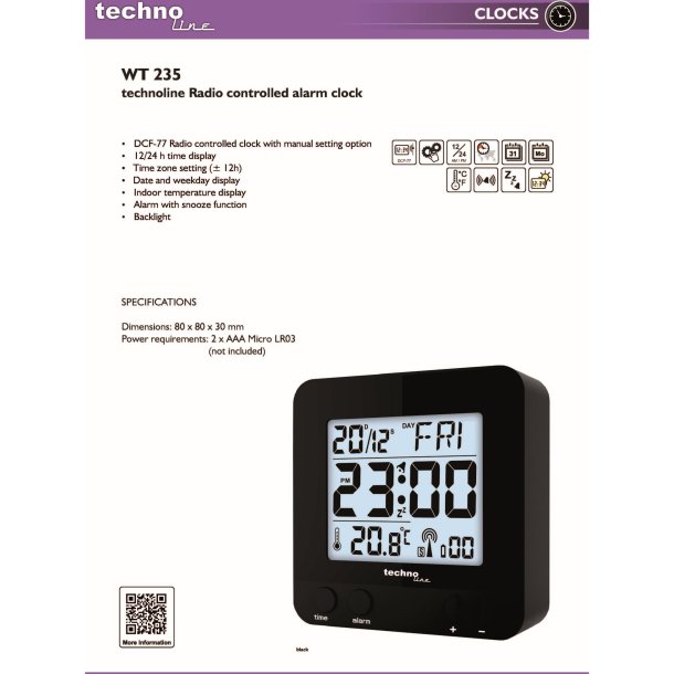 Technoline WT 235, sort - Radiostyret digitalt vkkeur