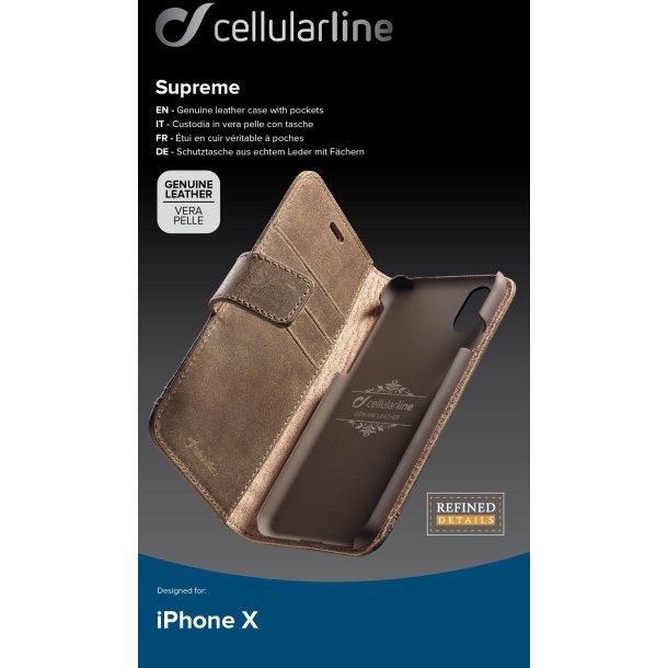 Cellularline Supreme Leather,  iPhone XS/X - Brun - Cover