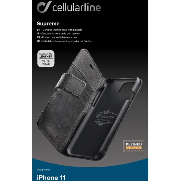 Cellularline Supreme Leather,  iPhone 11 - Sort - Cover
