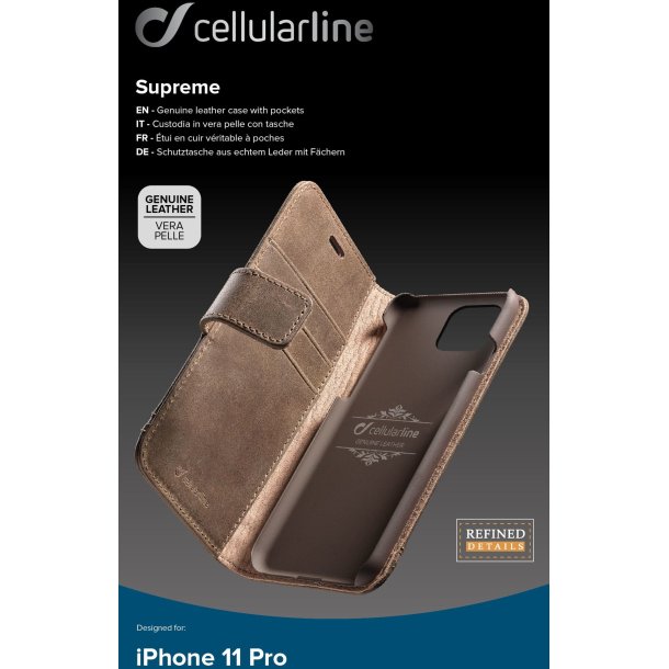Cellularline Supreme Leather,  iPhone 11 Pro - Brun - Cover