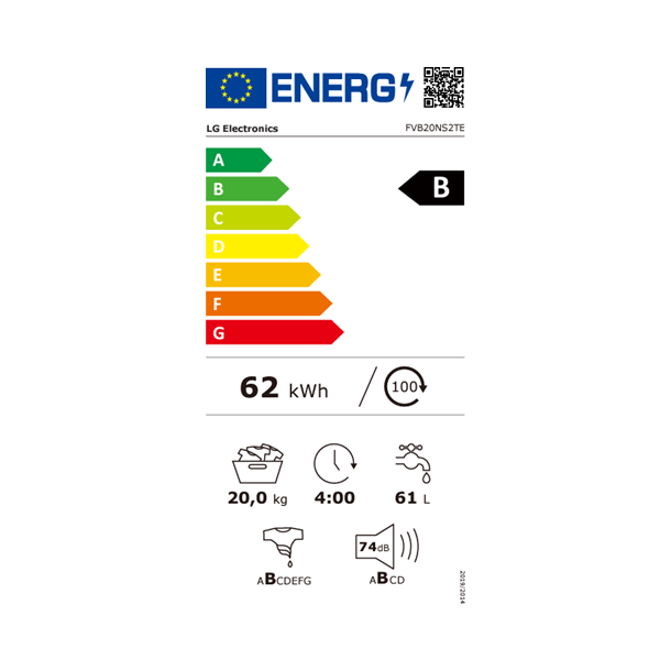LG FVB20NS2TE - Frontbetjent vaskemaskine